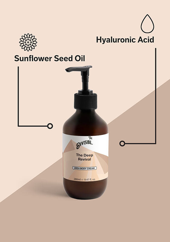 The Deep Revival- Urea Body Cream - List of key ingredients including Sunflower Seed Oil and Hyaluronic Acid