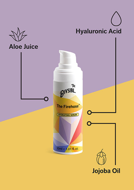 The Firehose - Hydrating Serum - - List of key ingredients including Aloe Juice, Hyaluronic Acid and Jojoba Oil