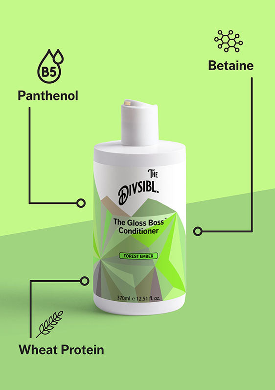 The Gloss Boss Conditioner - Forest Ember - List of key ingredients including Wheat Protein and Panthenol