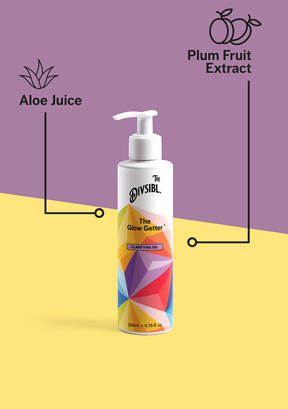 The Glow Getter - Clarifying Gel - List of key ingredients including Aloe Juice and Plum Fruit Extract