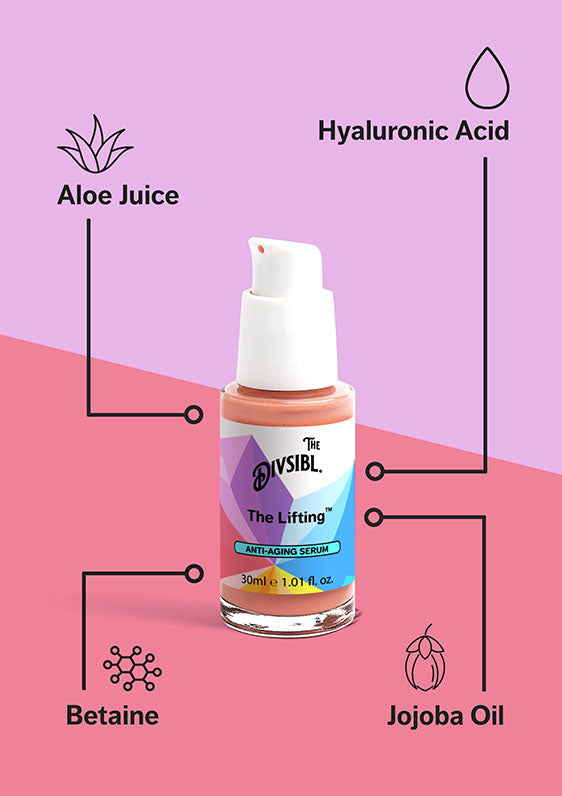 The Lifting - Anti-Aging Serum - List of key ingredients including Jojoba Oil, Alope Juice and Hyaluronic Acid