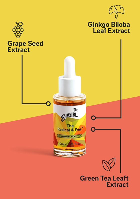 The Radical & Free - Ginkgo Gel Booster - List of key ingredients including Gingko Biloba and Grape Seed Extract