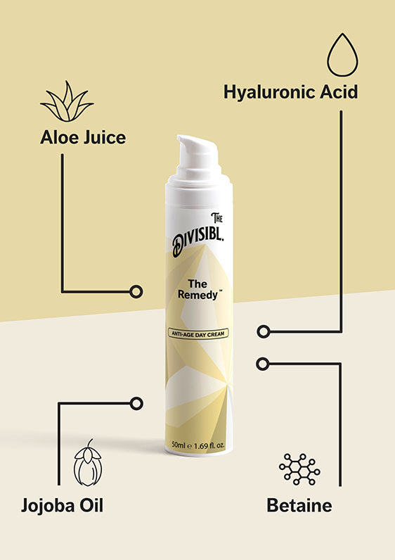 The Remedy - Anti-Age Day Cream - List of key ingredients including Jojoba Oil and Aloe Juice