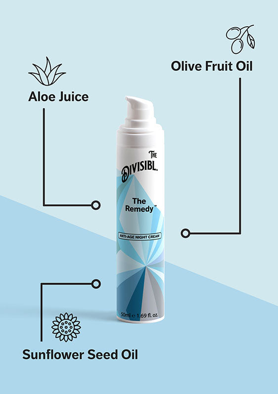 The Remedy - Anti-Age Night Cream - List of key ingredients including Sunflower Seed Oil and Olive Fruit Juice